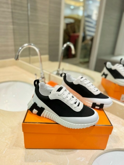 2024 Unisex Hermès Black White Imported Silk Calf Suede Sneakers MJ00320