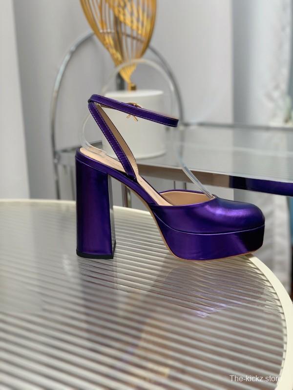 2025 Women Gianvito Rossi Purple Patent Leather High Heel Sandals