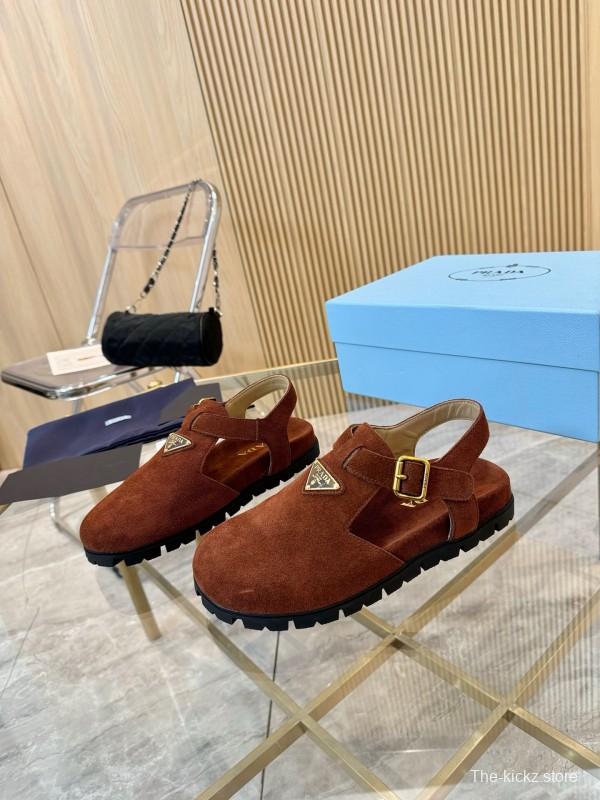 2025 Women Prada Brown Suede Sandal LY00280