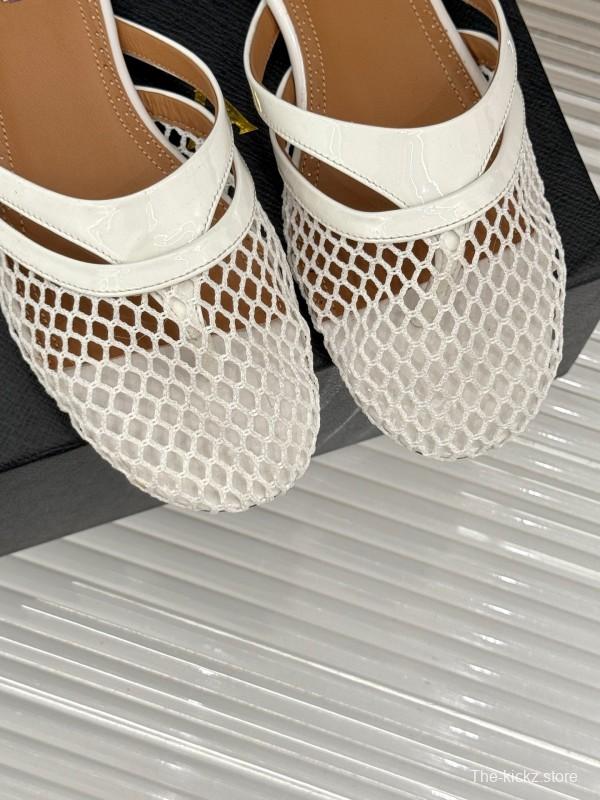2025 Slippers AlAIA White Leather Mesh Flat Shoes