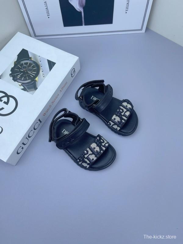 2025 Kids Dior Black Fabric Leather Sandals