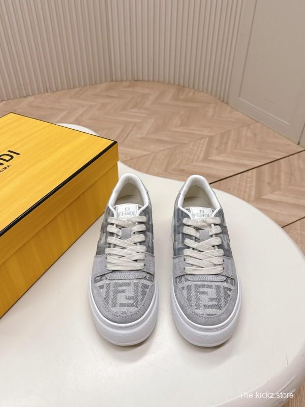 2025 Women Fendi Grey Suede Mesh Sneakers LY00340