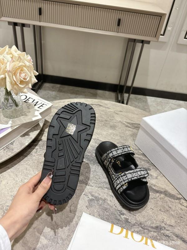 2025 Women Dior Black White Fabric Sandals KFY00300