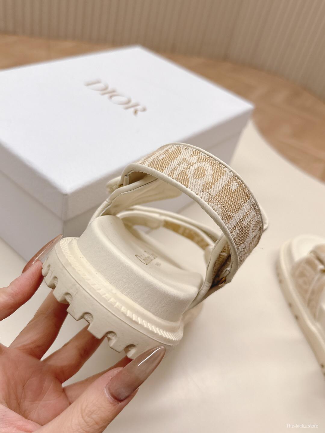 2025 Women Dior Beige Canvas Sandals Magic Tape LY