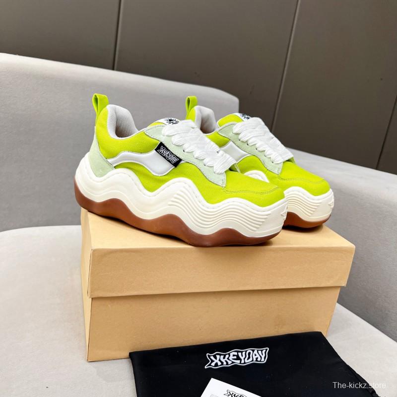 2025 Women HEYDAY Yellow White Green Canvas Leather Wave Bread Sneakers KFY00260
