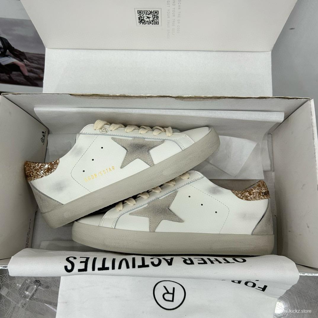 2025 Women GGDB White Grey Glitter Leather Sneakers