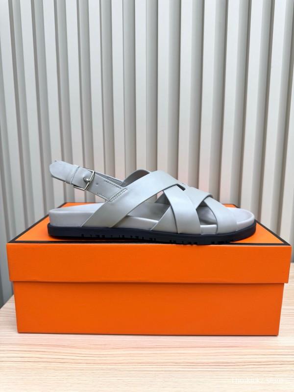 2025 Women Hermès Grey Leather Sandals LY00270