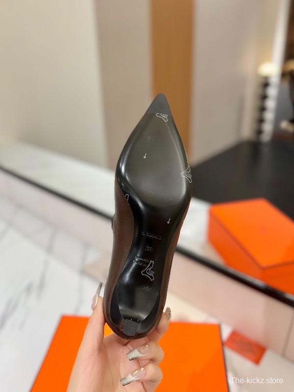 2025 Women Hermès Brown Leather Mary Jane 4cm Heel KFY00330