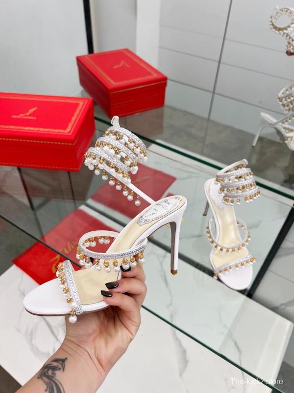 2025 Women RC White Crystal Pearl Leather High Heel Sandals LY00360