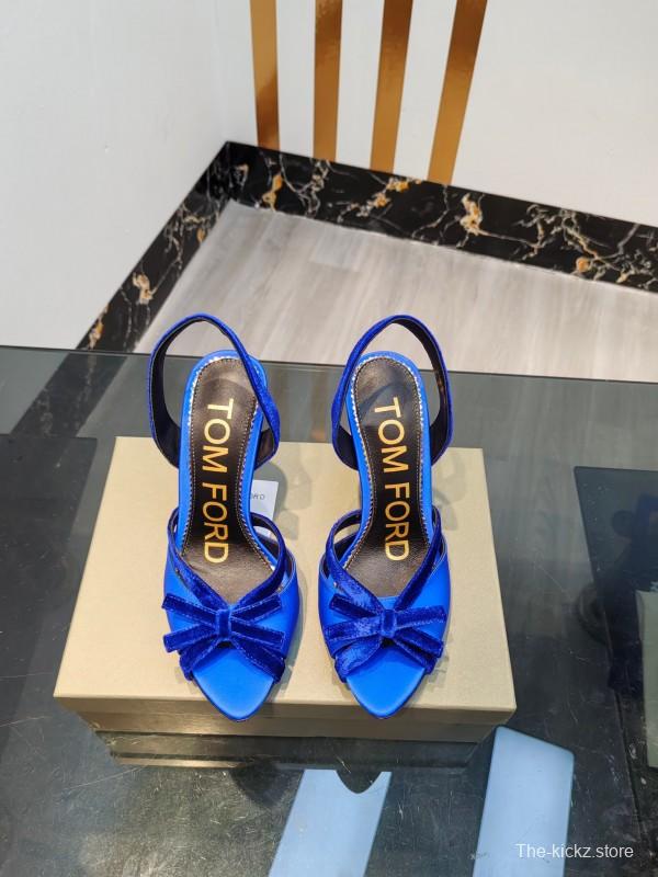 2025 Women TOM FORD Blue Velvet Satin High Heel Slingback KFY00300