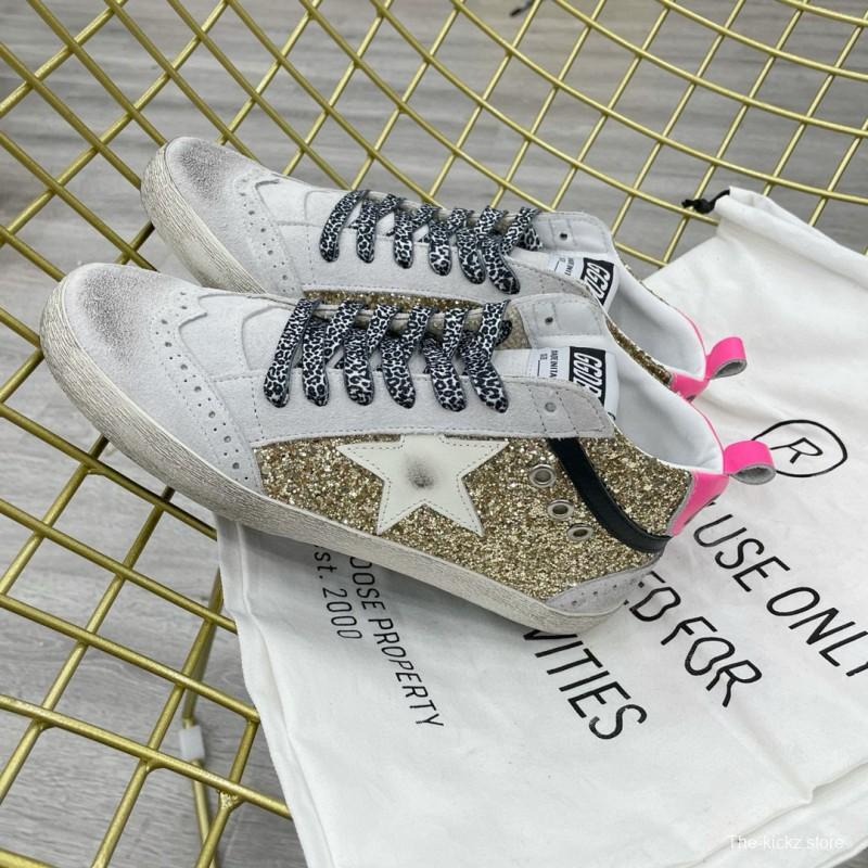 2024 Women GGDB Gold White Leather Glitter High Top Sneakers MJ015AM