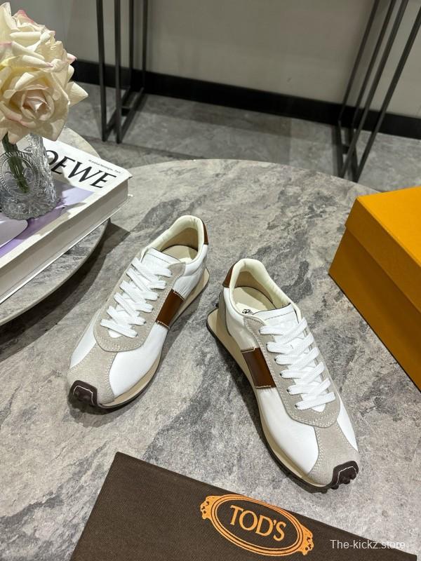 2025 Women TOD'S White Brown Beige Leather Suede Sneakers