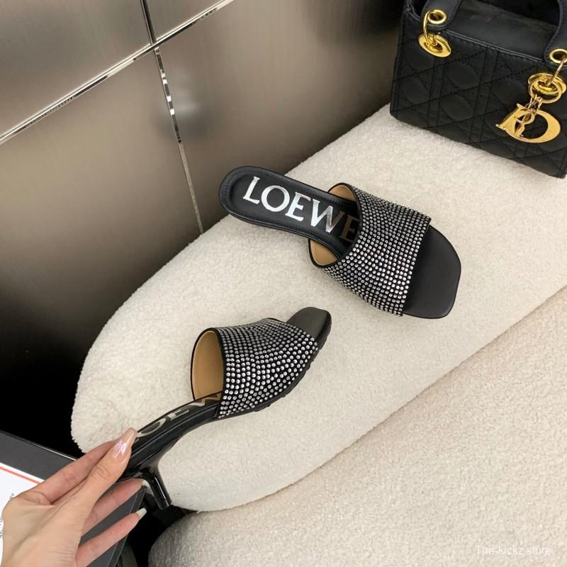 2025 Women Loewe Black Sheep Suede Sandals