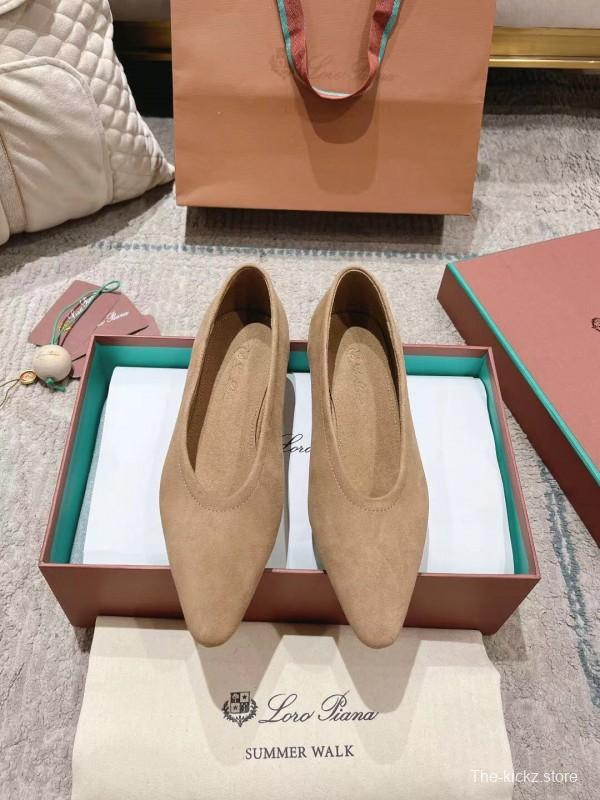 2025 Women Loro Piana Beige Suede Loafers