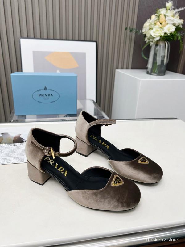 2025 Women Prada Brown Velvet Mary Jane Shoes