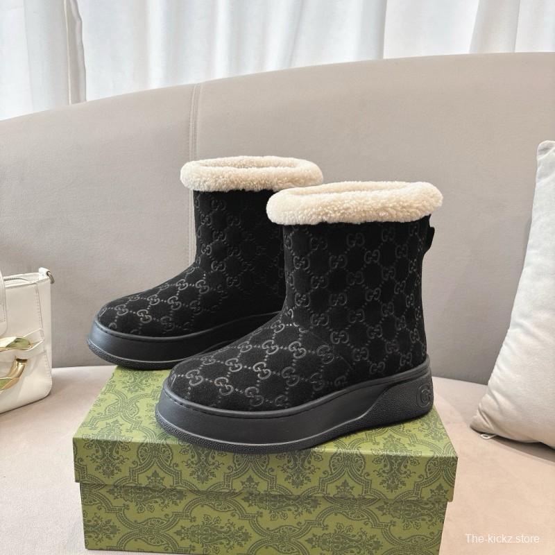 2024 Women Gucci Black Suede Wool Snow Boots MJ00350