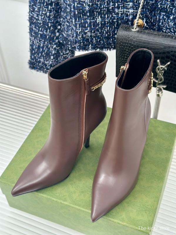 2024 Women Gucci brown calf leather ankle boots chain MJ00410