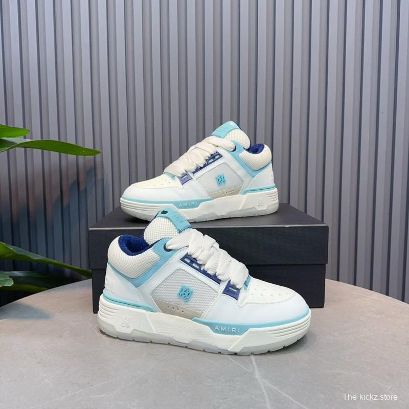 2024 Unisex Amiri White Light Blue Leather Mesh Sneakers MJ00360