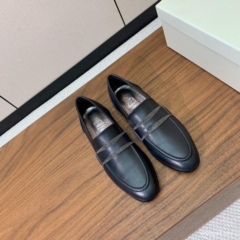 2025 Men Brunello Cucinelli Black Leather Loafers Classic Handmade KFY00300 (M)