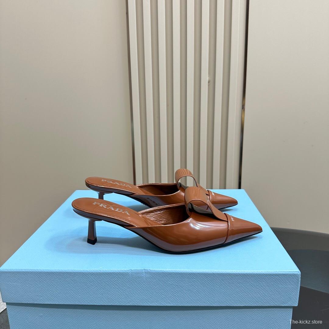 2025 Women Prada Brown Leather Mules KFY00310