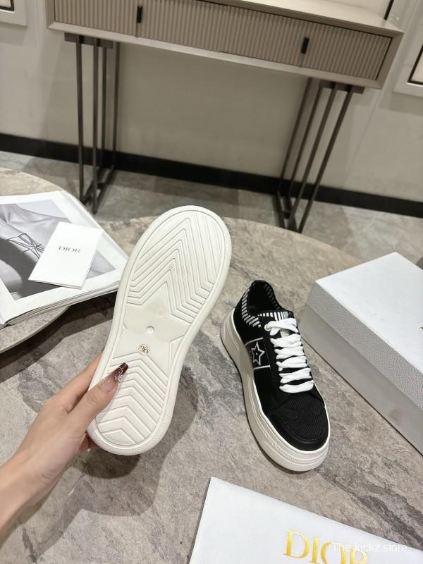 2025 Women Dior Black White Knit Leather Platform Sneakers KFY00330