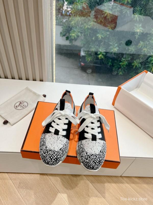 2024 Unisex Hermès Black White Orange Calfskin Suede Sneakers Bouncing MJ00290(F/W)