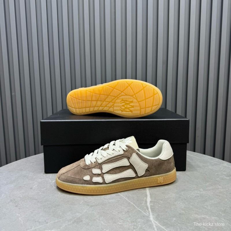 2024 Unisex Amiri Beige White Suede Leather Sneakers MJ00300