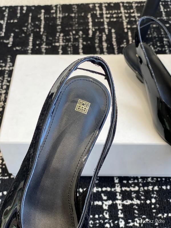 2025 Women Toteme Black Patent Leather Slingback Pumps