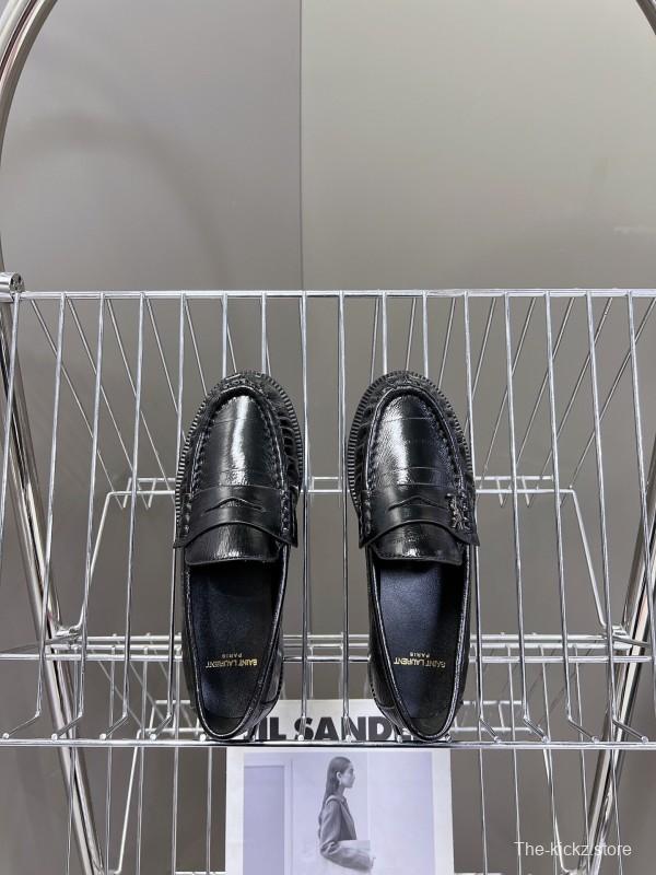 2025 Women Yves Saint Laurent Black Leather Loafers