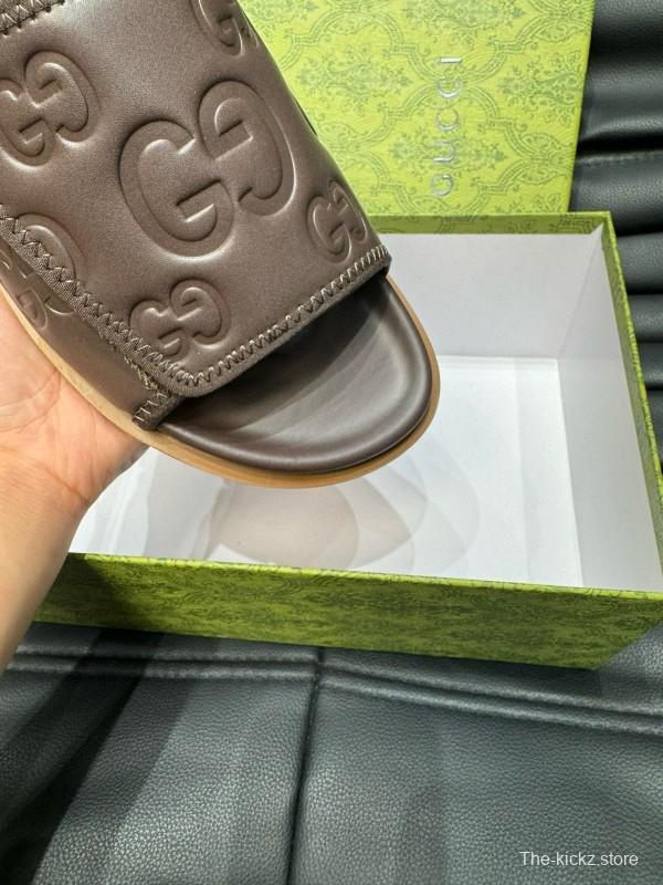 2024 Gucci Brown Leather Slippers MJ00200