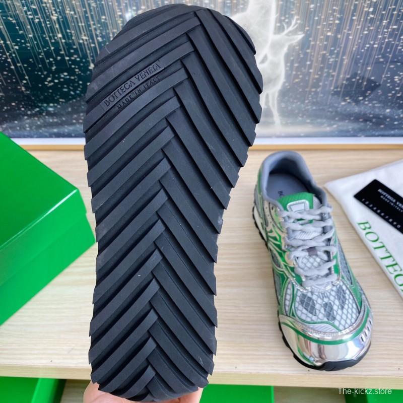 2025 Unisex Bottega Veneta Green Silver Mesh Sneakers LY00310