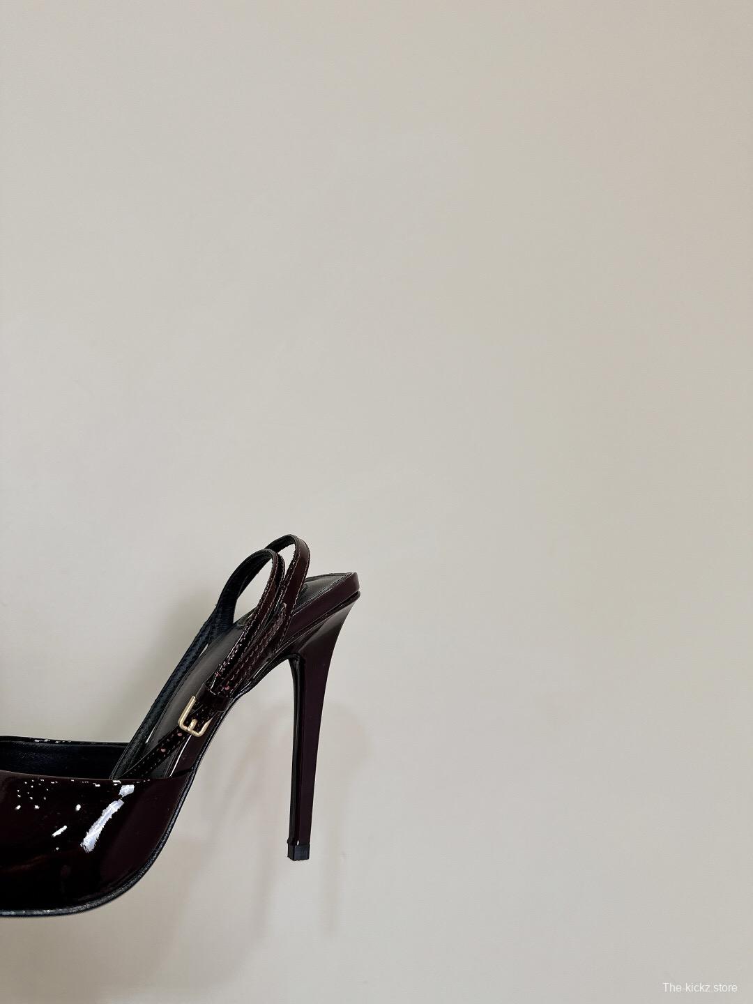 2025 Women Yves Saint Laurent Burgundy Patent Leather Slingback Stiletto Heel