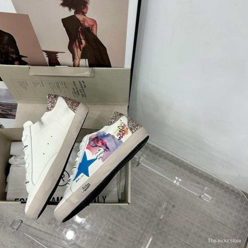 2025 Women GGDB White Blue Leather Sneakers