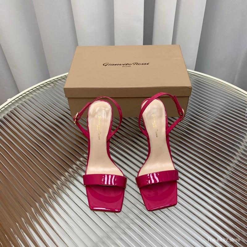 2025 Women Gianvito Rossi Pink Patent Leather High Heel Sandals