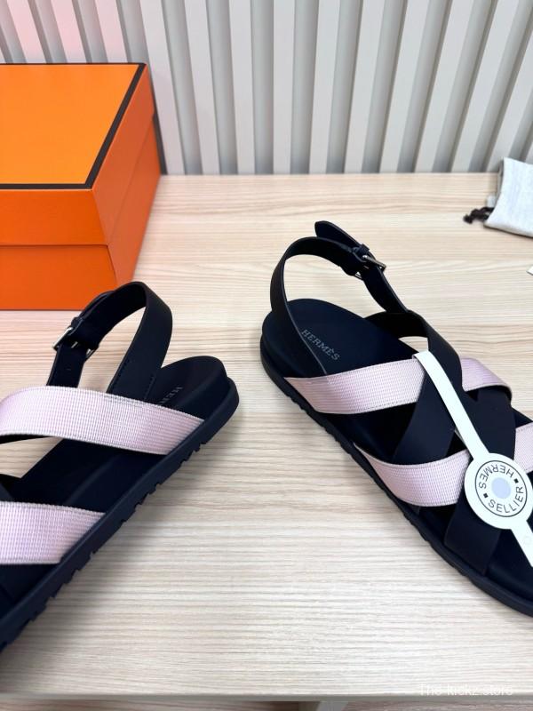2025 Women Hermès Black Pink Leather Sandals LY00270