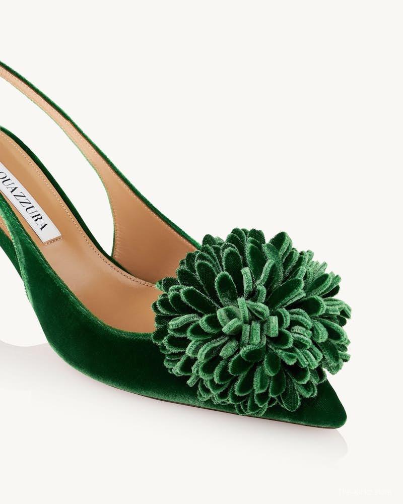 2025 Women Aquazzura Green Velvet Slingback Pumps