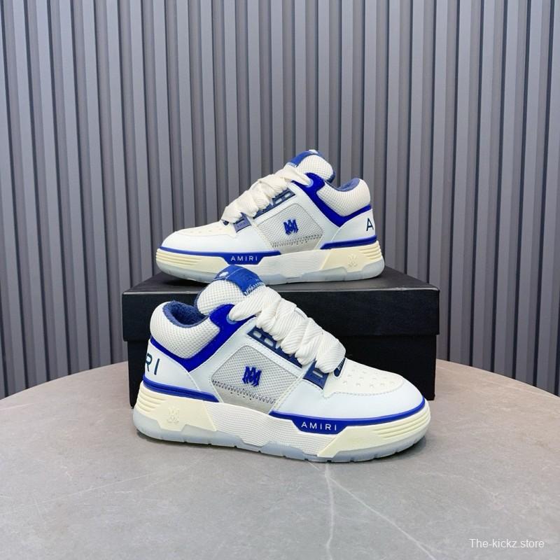 2024 Unisex Amiri White Blue Leather Sneakers MJ00360