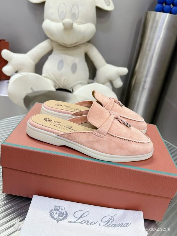 2024 Slippers Loro Pianall Pink Nubuck Leather Slip-On MJ00270