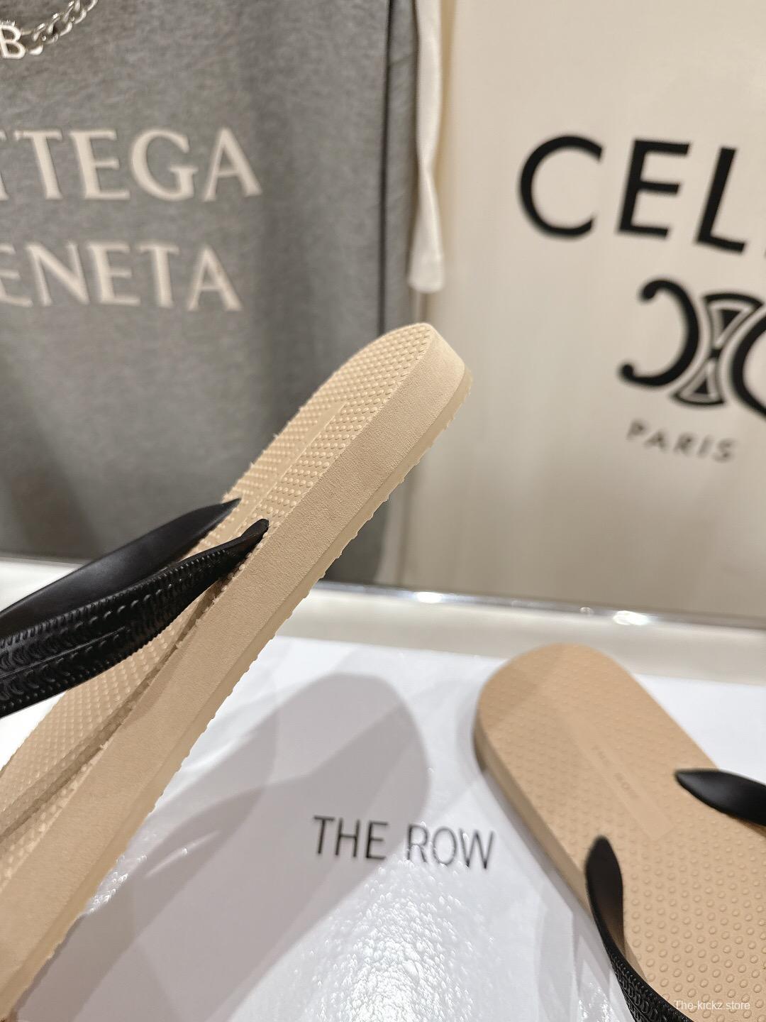 2025 Unisex The Row Beige And Black Leather Casual Flip-Flops Handmade KFY00160