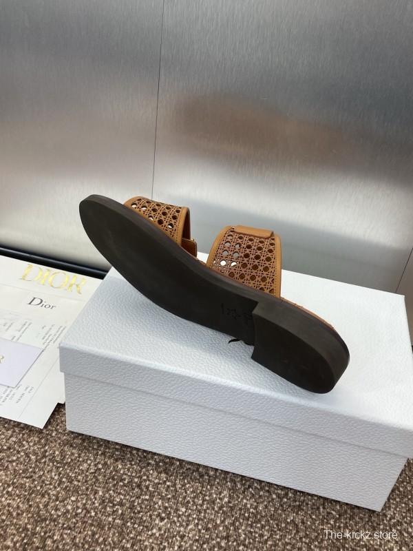 2025 Women Dior Brown Leather Slip-on Sandals