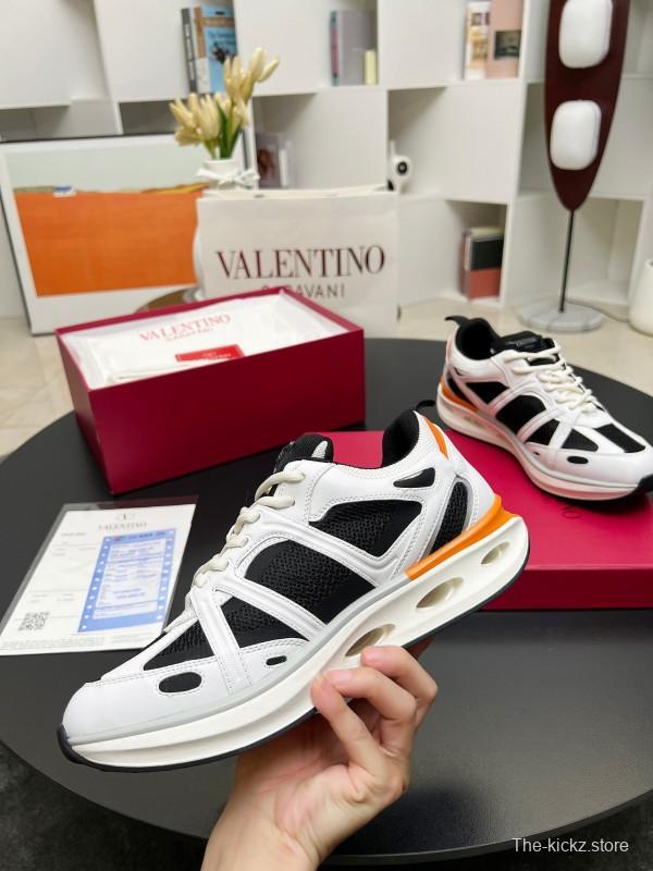 2025 Unisex Valentino White Black Orange Mesh Leather Sneakers Vlogo LY00410