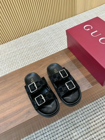 2025 Women Gucci Black Suede Leather Sandals LY00260