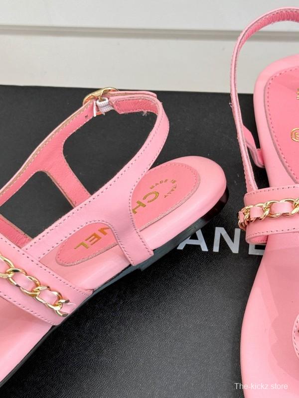 2025 Women Chanel Pink Lambskin Sandals CC Logo KFY00250