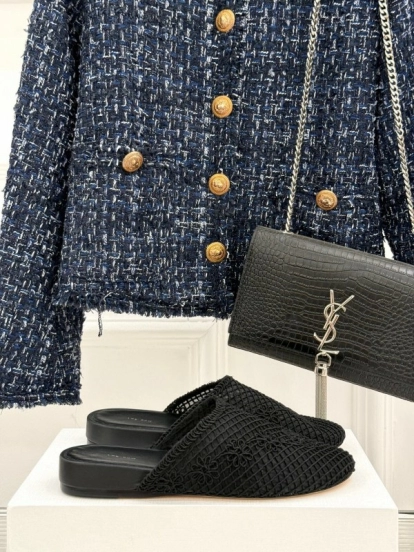 2025 Slippers Unisex The Row Black Mesh LY00360