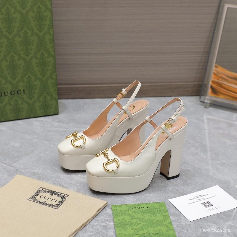 2025 Women Gucci White Lamb Leather Platform High Heels KFY00320