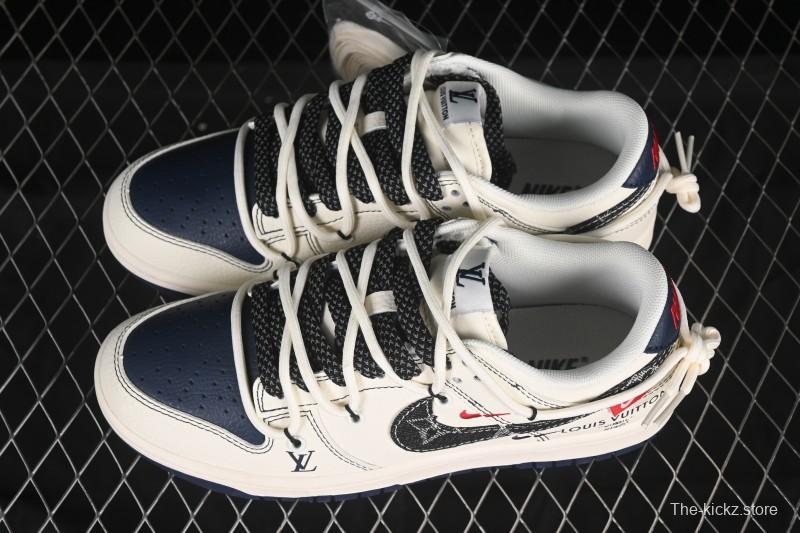 Nike SB Dunk Low LV Collaboration Strap Denim Black Swoosh Anniversary High-End Custom Low-Top Casual Skate Shoes - FC1688-220
