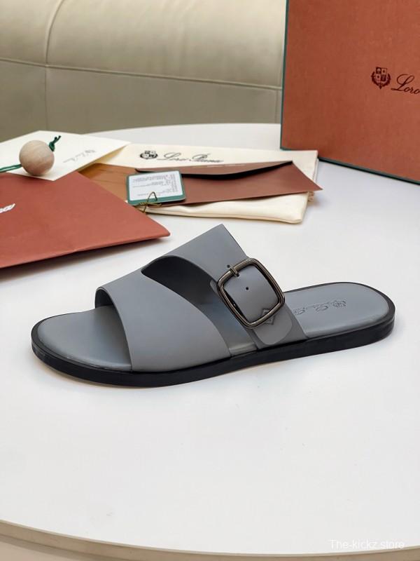 2025 Men Loro Piana Gray Leather Slippers AS00250