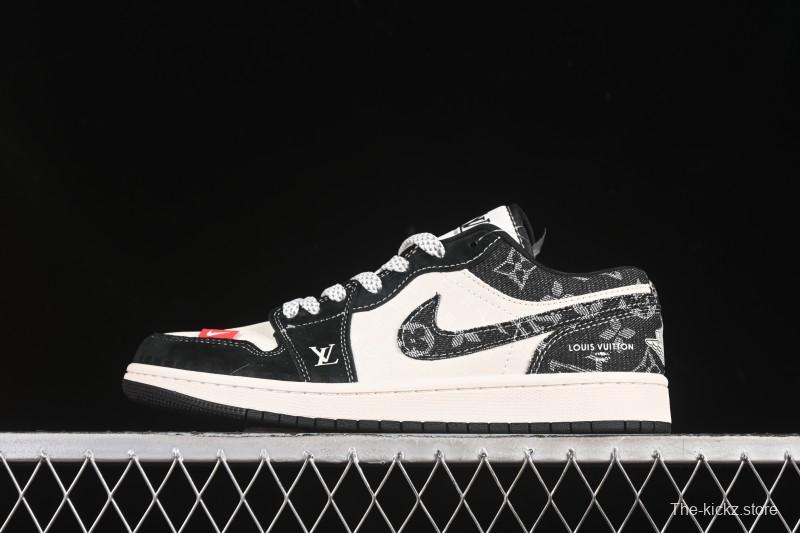 Nike Air Jordan 1 Low AJ1 LV Collaboration Black Fabric Red Label High-End Custom Low-Top Retro Basketball Shoes - YX5066-369