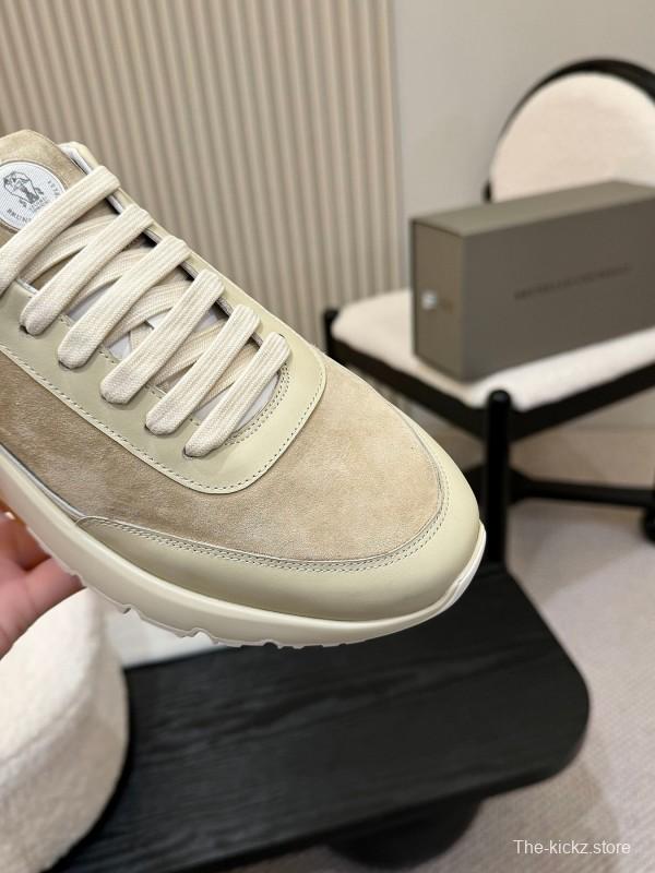 2025 Unisex Brunello Cucinelli Black Milk Blue Apricot Calfskin Leather Sneakers AS00320
