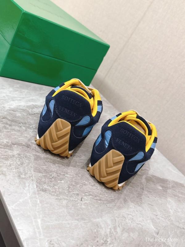 2025 Unisex Bottega Veneta Blue Yellow Nylon Suede Sneakers KFY00290